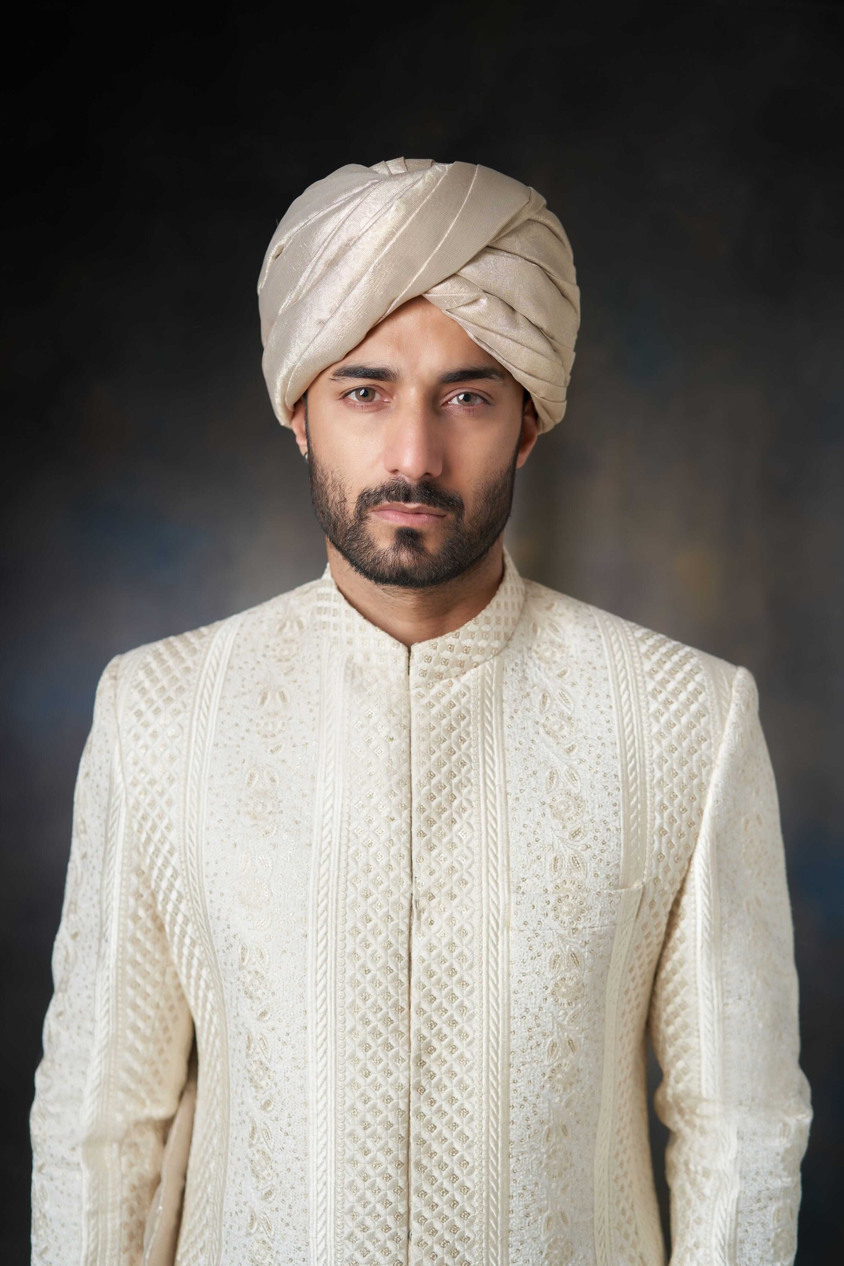 Pearl White Embroidered Silk-Blend Sherwani (3-Piece) - Image 4