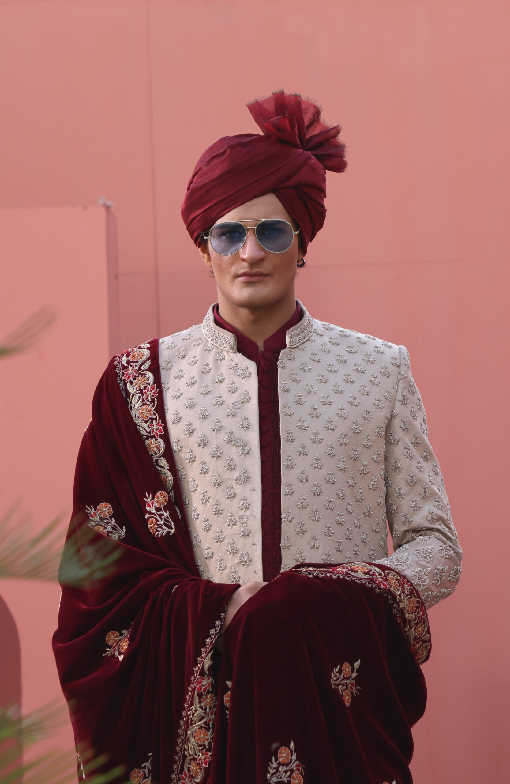 Pearl White Embroidered Silk-Blend Sherwani (4-Piece) - Image 1