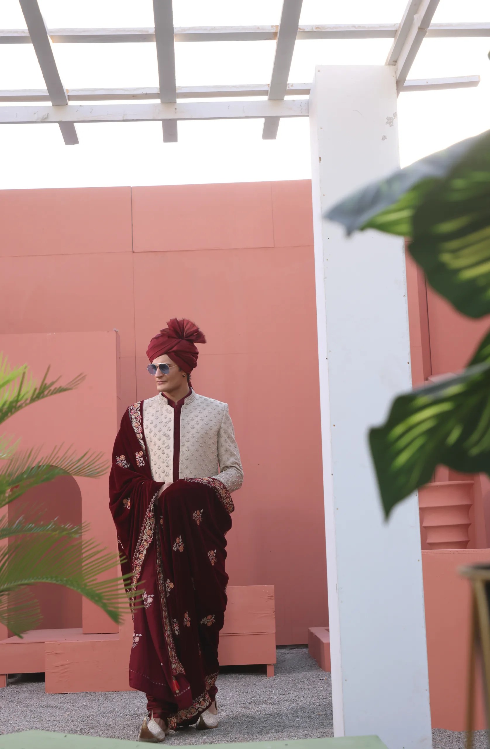 Pearl White Embroidered Silk-Blend Sherwani (4-Piece) - Image 4