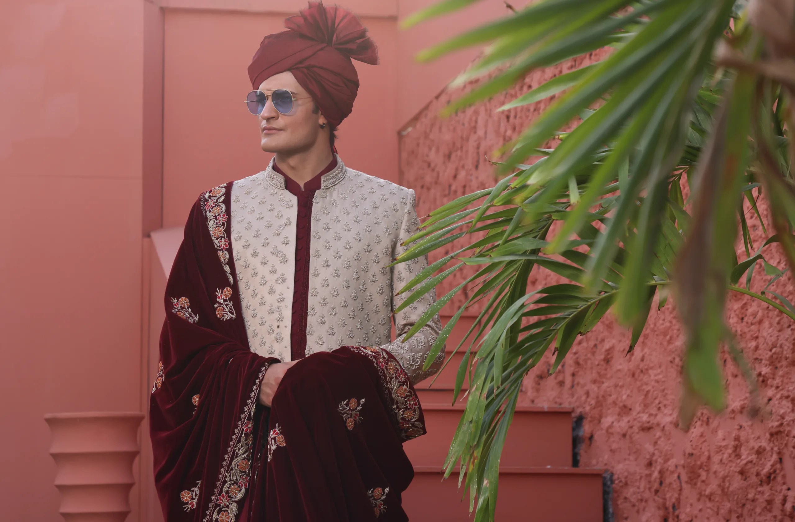 Pearl White Embroidered Silk-Blend Sherwani (4-Piece) - Image 5