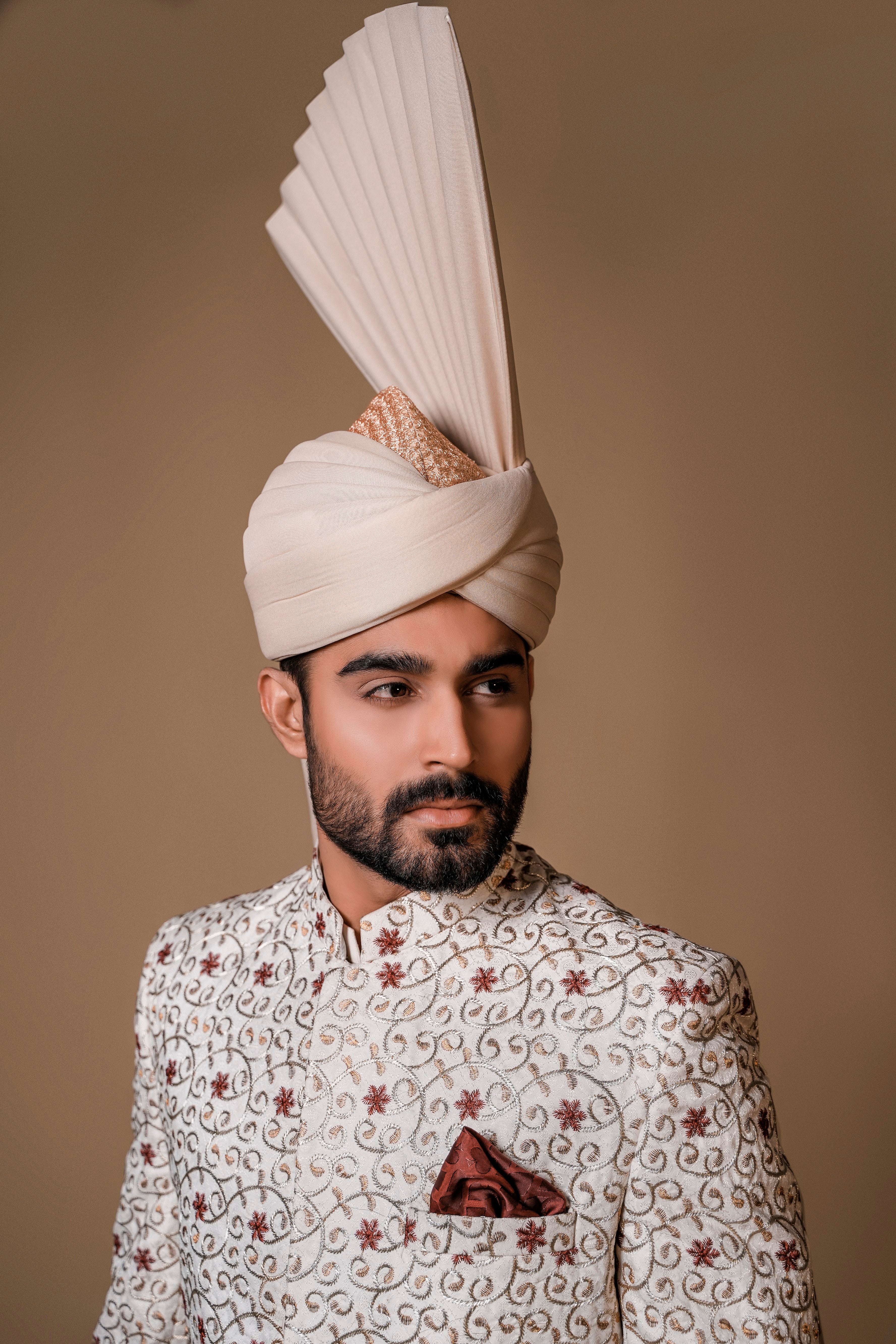 White Embroidered Silk-Blend Sherwani (2-Piece) - Image 3