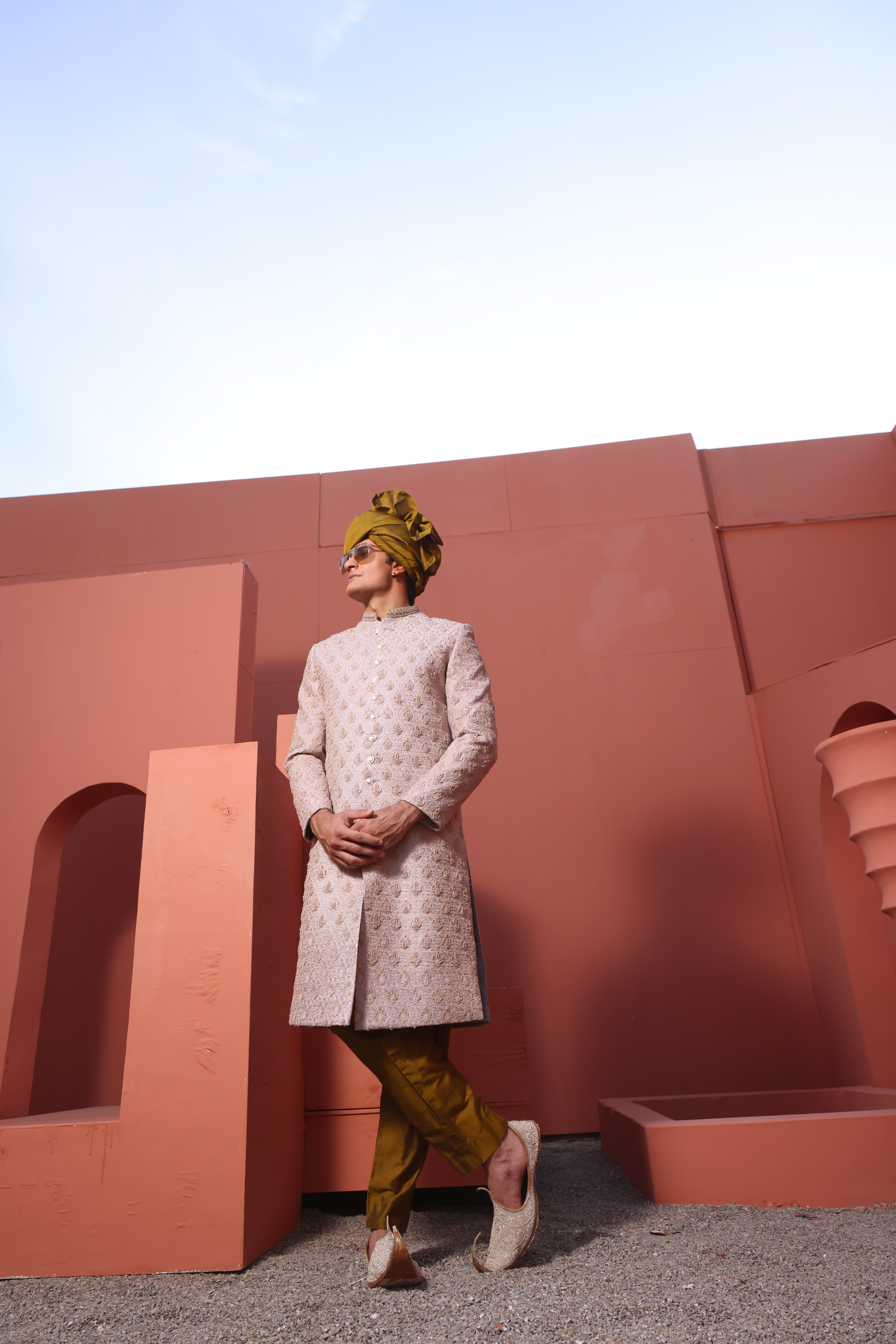 Pearl White Embroidered Silk Blend Sherwani (4-Piece) - Image 2