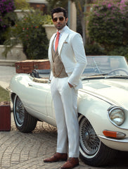 White Suiting Fabric Three-Piece Suit (Jacket, Waistcoat, Trousers) - Image 2