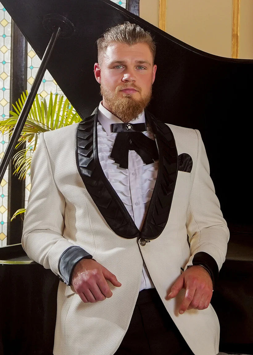 White Embroidered Marina Tuxedo Suit (3-Piece) - Image 1