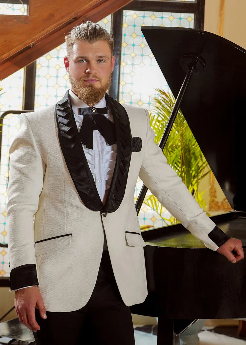 White Embroidered Marina Tuxedo Suit (3-Piece) - Image 2