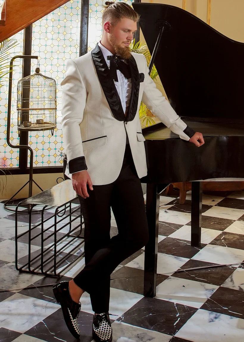 White Embroidered Marina Tuxedo Suit (3-Piece) - Image 3