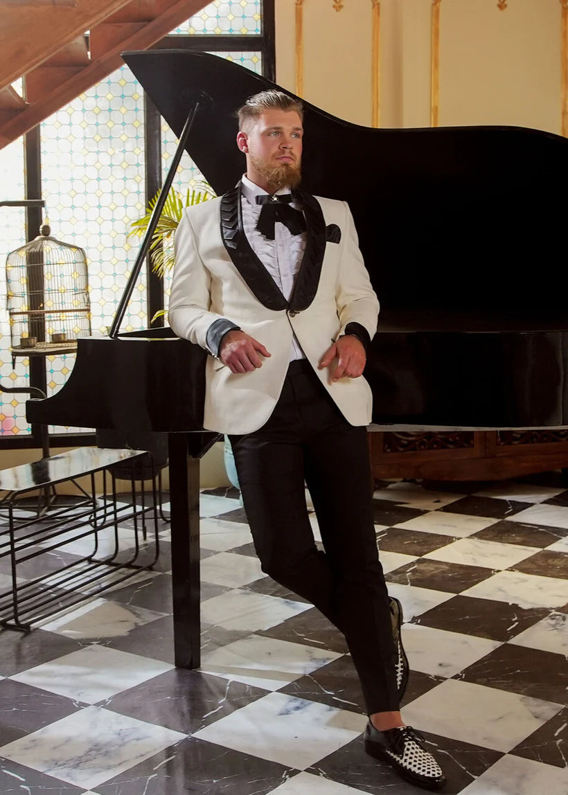 White Embroidered Marina Tuxedo Suit (3-Piece) - Image 4