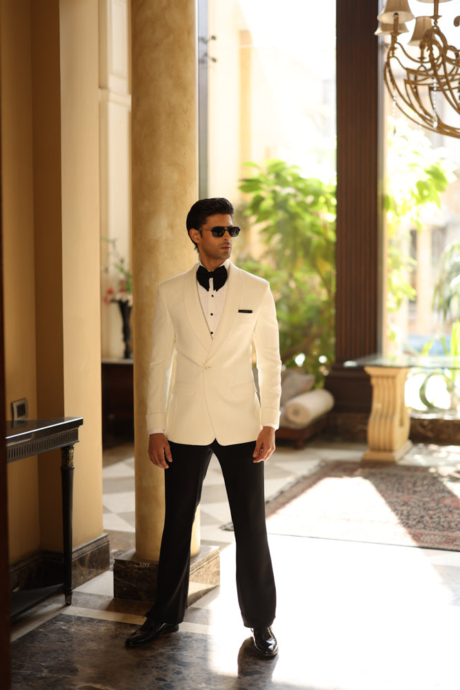 White Shawl Lapel Wool Blend Tuxedo (2-Piece) - Image 5