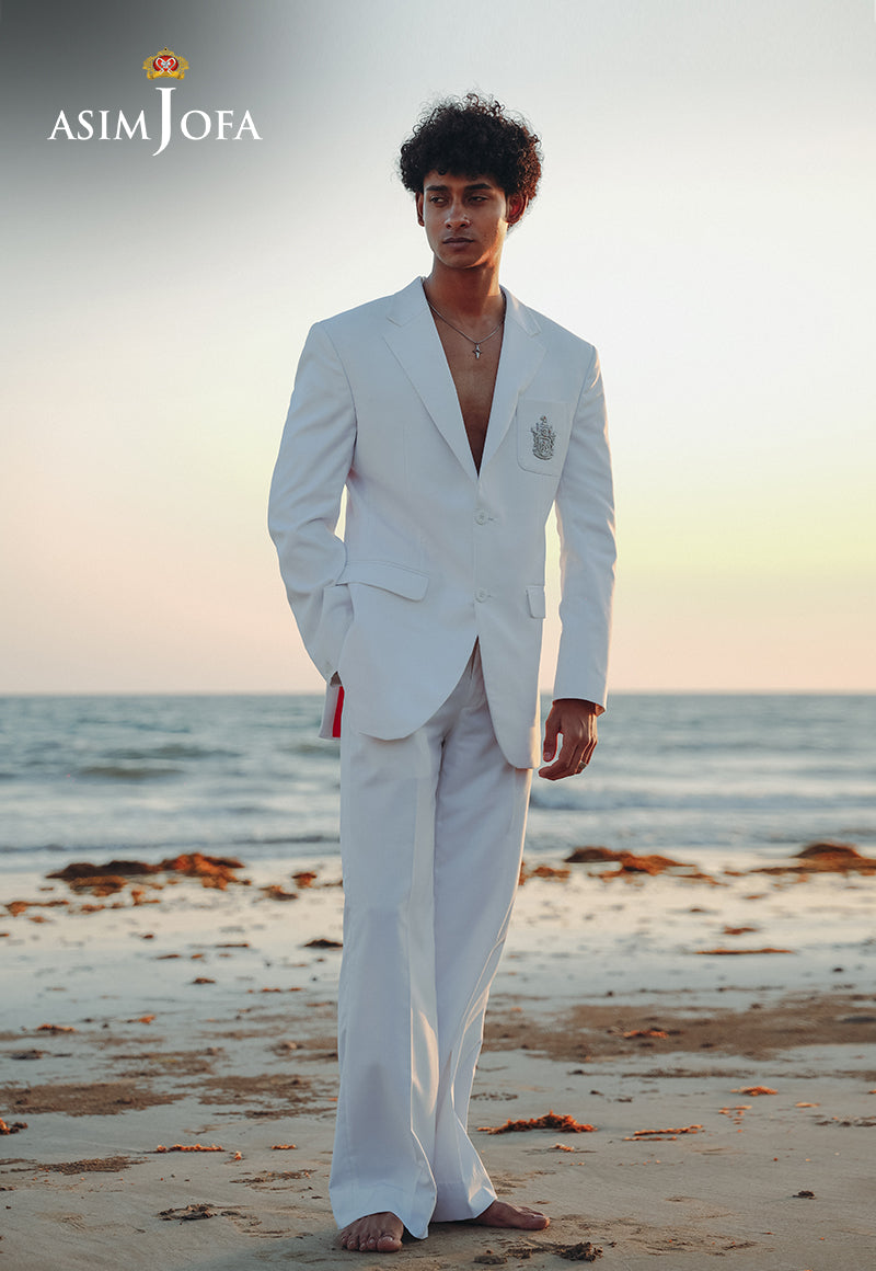 Milky White Embroidered Suiting Fabric 2-Piece Suit - Image 1