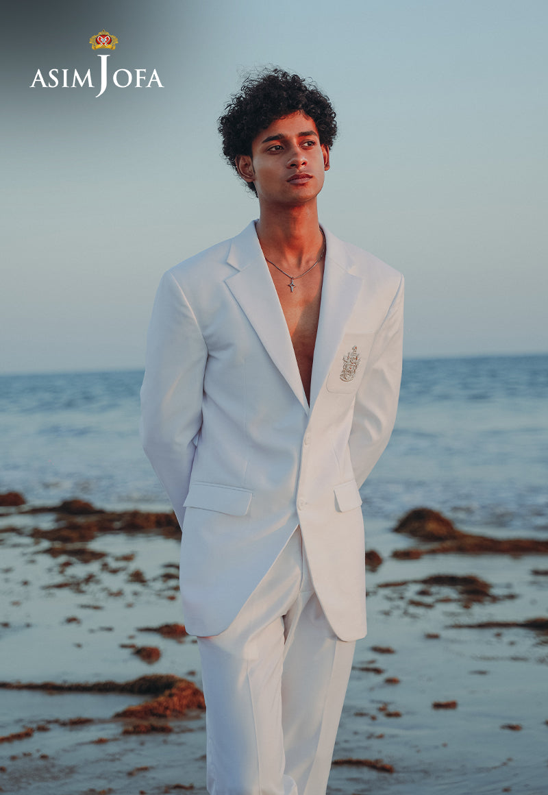 Milky White Embroidered Suiting Fabric 2-Piece Suit - Image 2