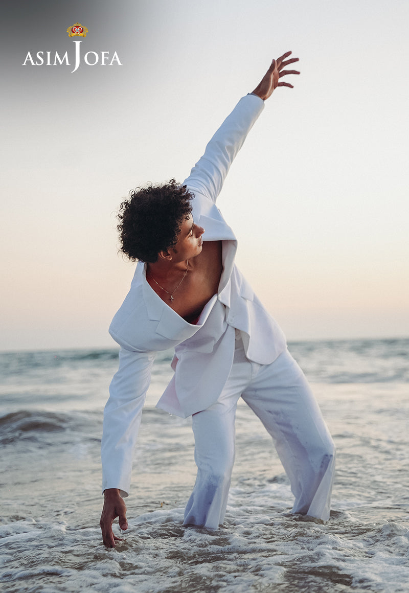 Milky White Embroidered Suiting Fabric 2-Piece Suit - Image 3