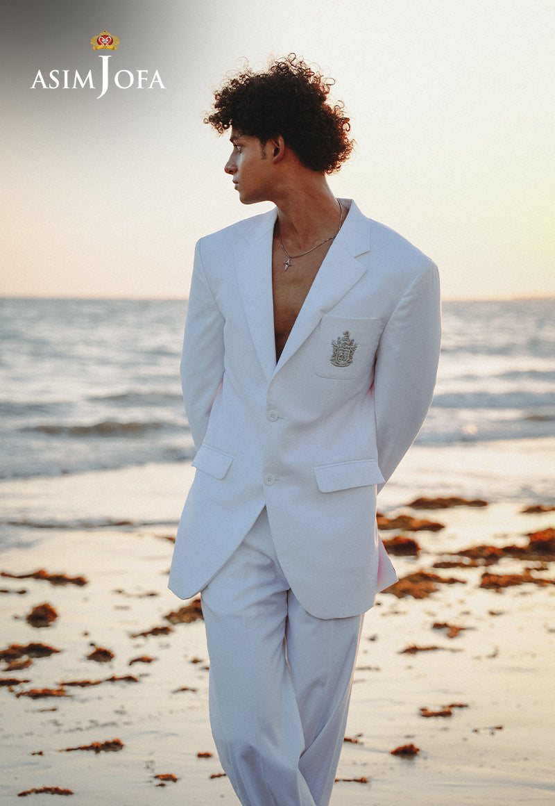 Milky White Embroidered Suiting Fabric 2-Piece Suit - Image 5