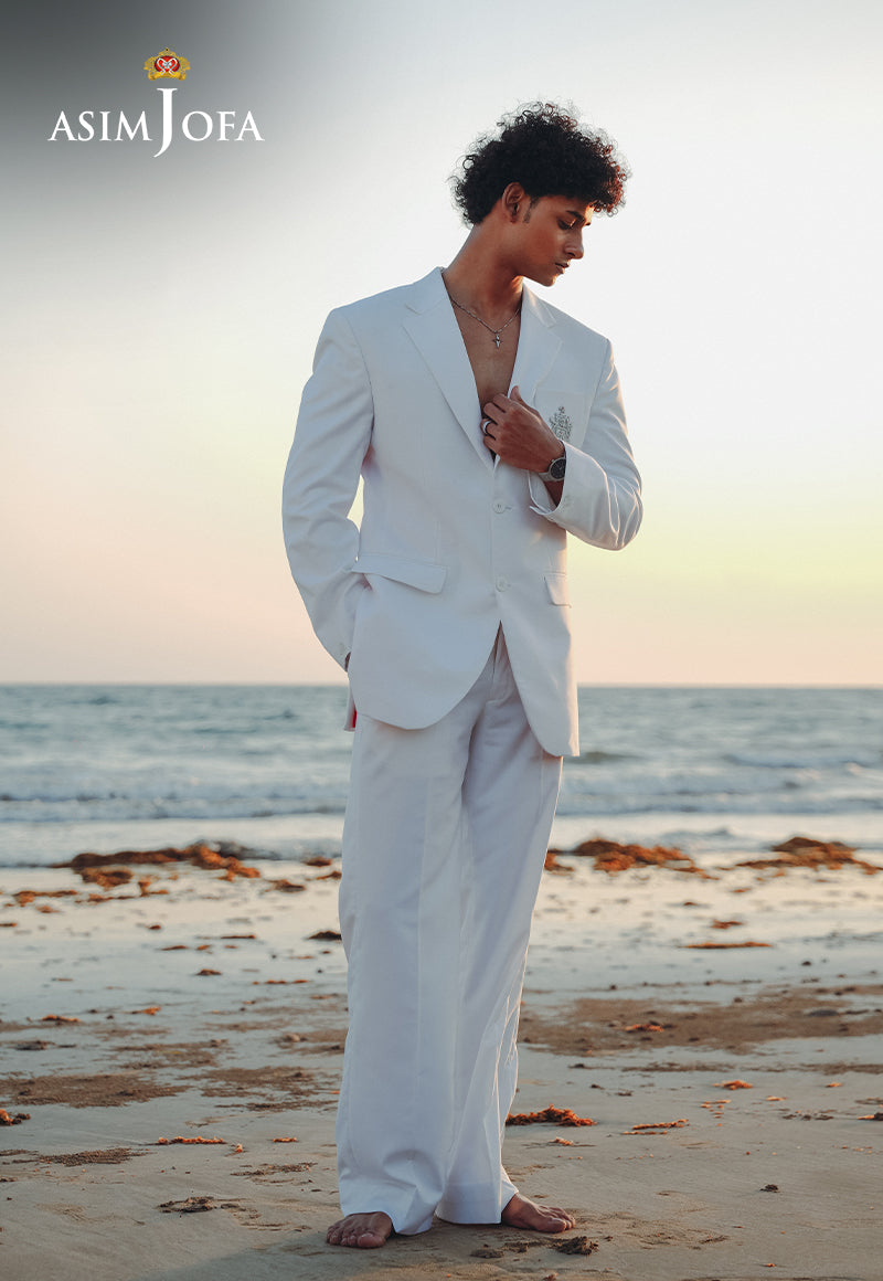 Milky White Embroidered Suiting Fabric 2-Piece Suit - Image 6