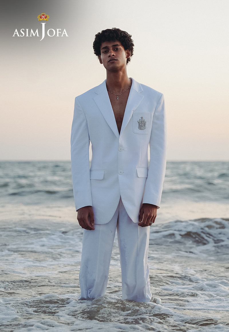 Milky White Embroidered Suiting Fabric 2-Piece Suit - Image 7