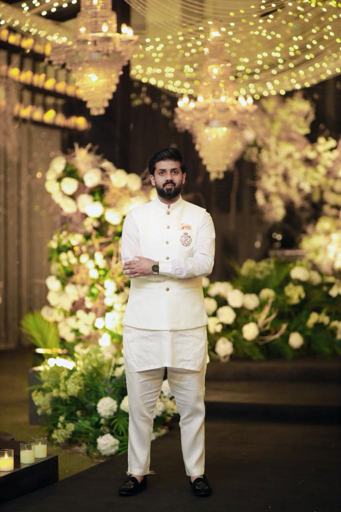 White Embroidered Armani Waistcoat Kurta Pajama (3-Piece) - Image 3