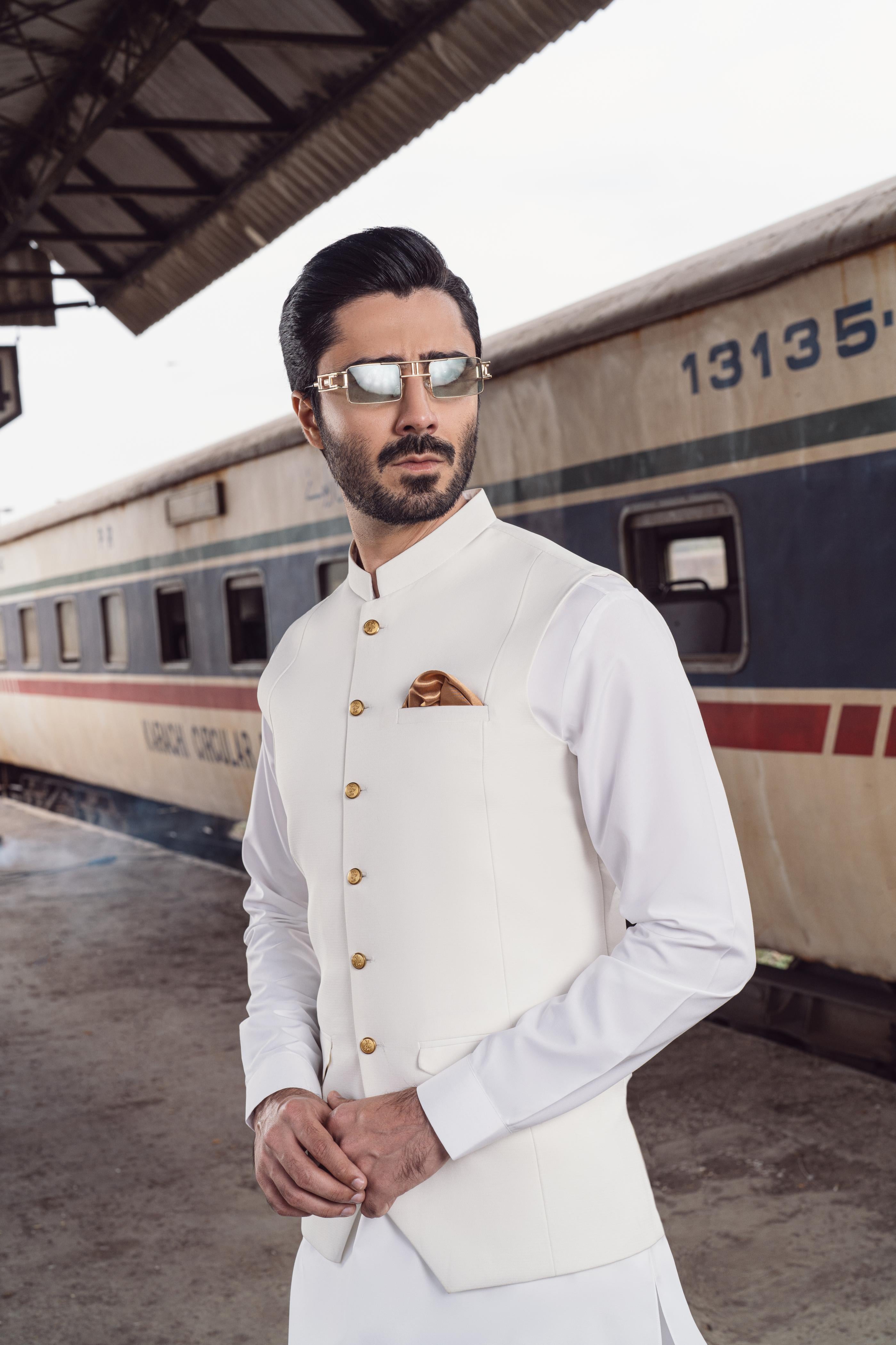 White Cotton Waistcoat Kurta Set (3-Piece) - Image 5