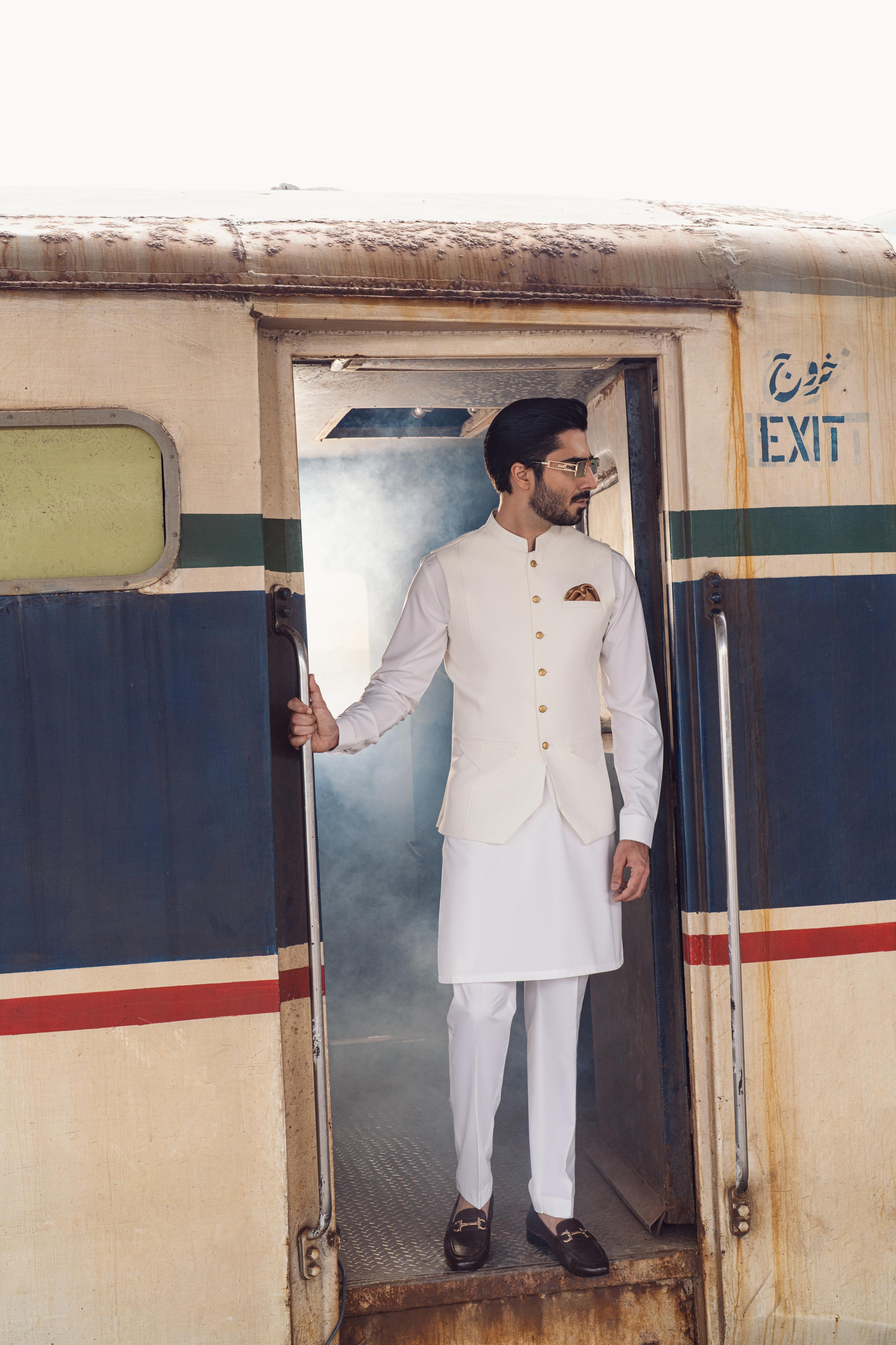 White Cotton Waistcoat Kurta Set (3-Piece) - Image 6