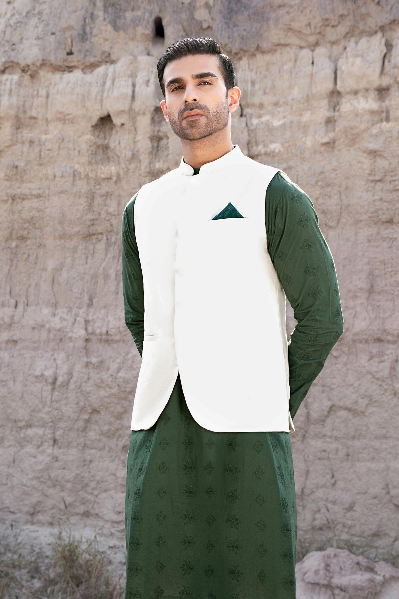 White Cotton Linen Formal Waistcoat (3-Piece) - Image 2