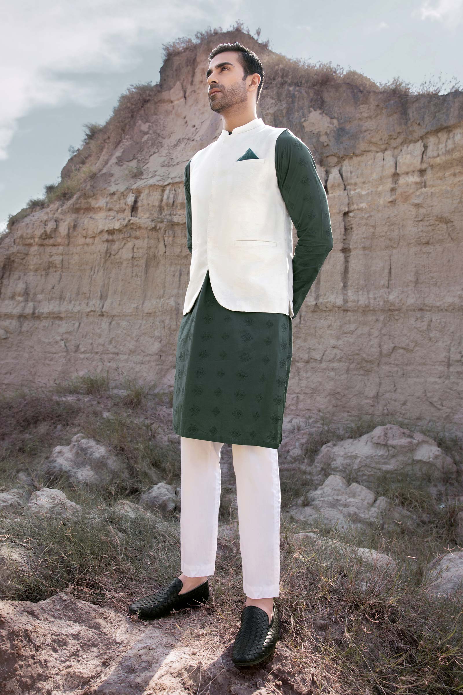 White Cotton Linen Formal Waistcoat (3-Piece) - Image 5