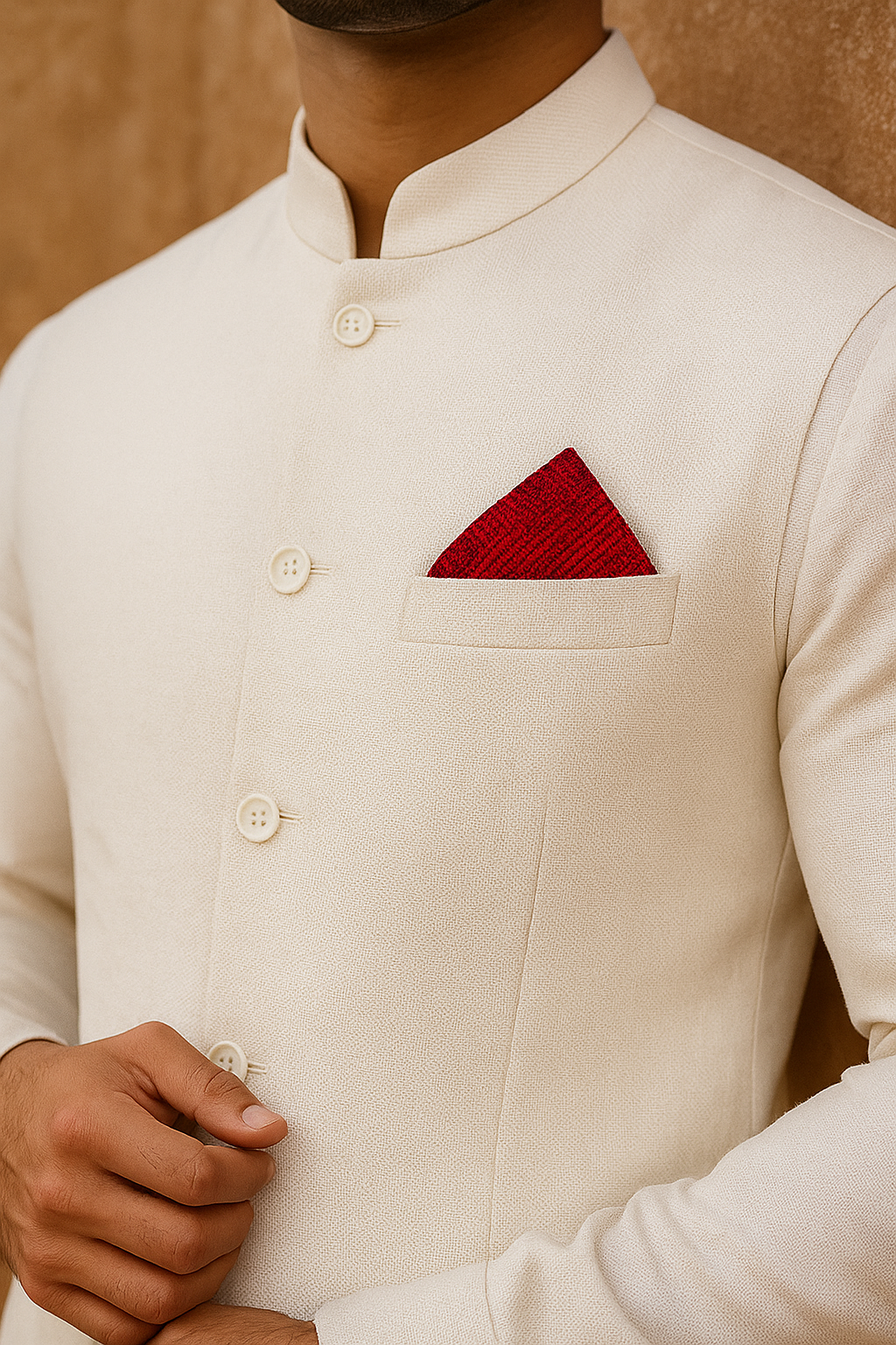 White Cotton Silk Waistcoat Kurta Set (3-Piece) - Image 3