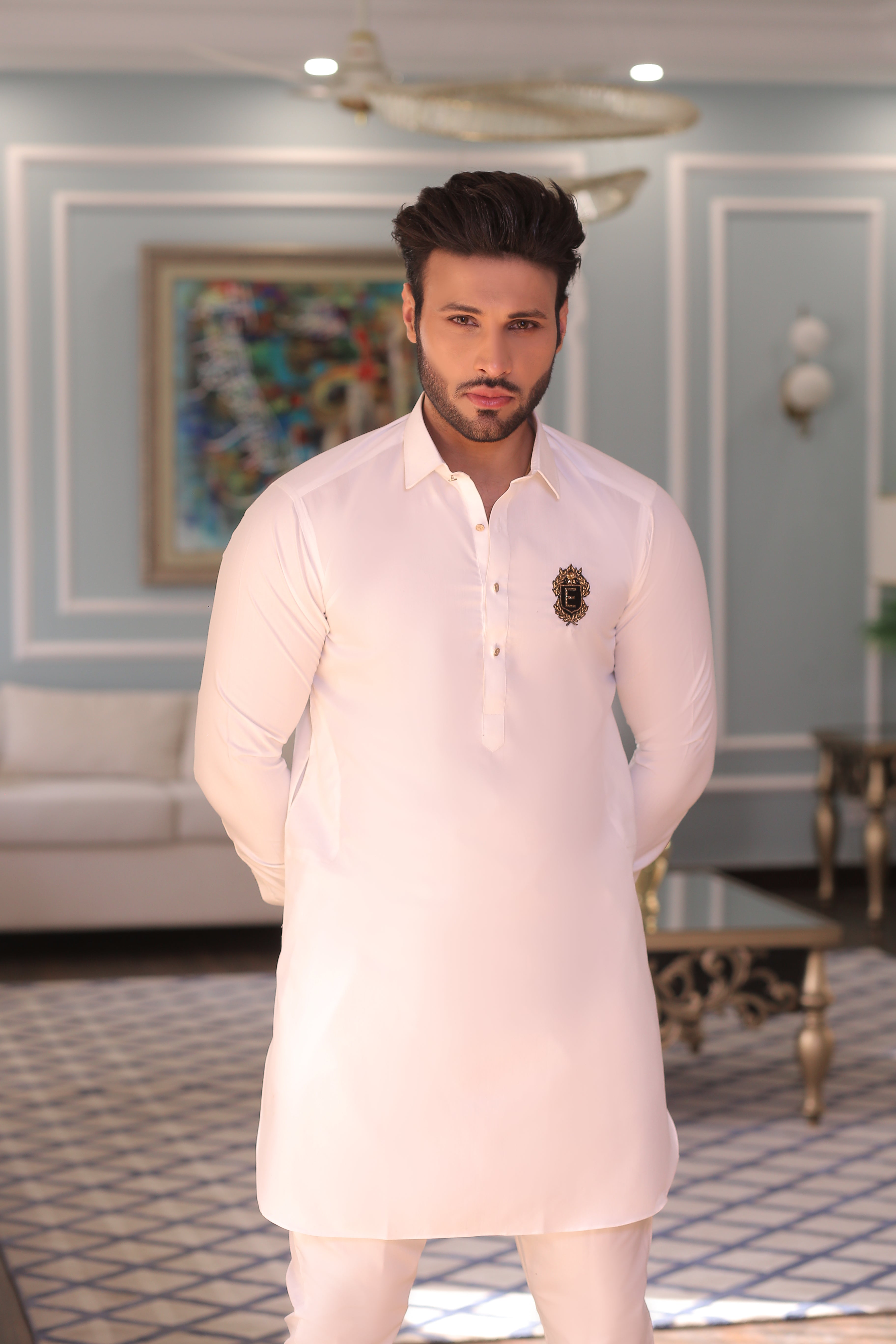 White Embroidered Cotton-Silk Waistcoat Kurta (3-Piece) - Image 1