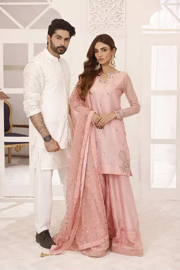 White Self-Embellished Cotton-Silk Waistcoat Kurta (3-Piece) - Image 2