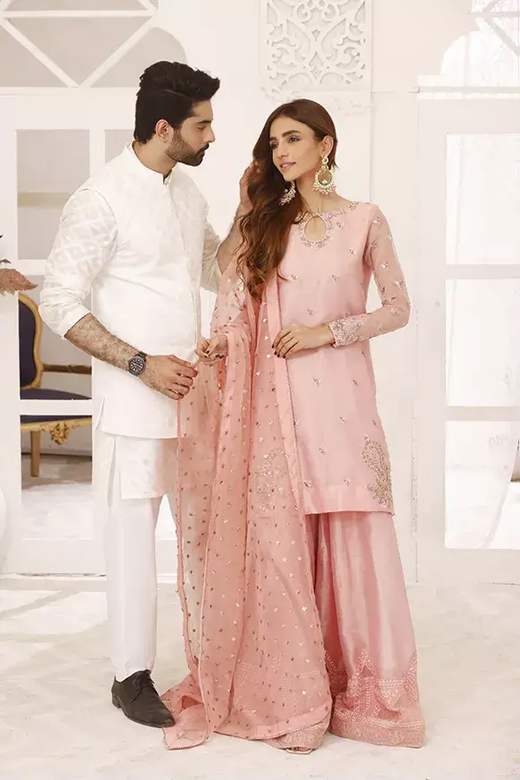 White Self-Embellished Cotton-Silk Waistcoat Kurta (3-Piece) - Image 3