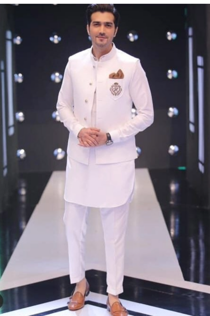 White Crest Embroidered Cotton Waistcoat Kurta (3-Piece) - Image 1