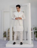 White Embroidered Cotton Waistcoat Kurta Set (3-Piece) - Image 2