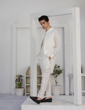 White Embroidered Cotton Waistcoat Kurta Set (3-Piece) - Image 4