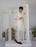 White Embroidered Cotton Waistcoat Kurta Set (3-Piece) - Image 9