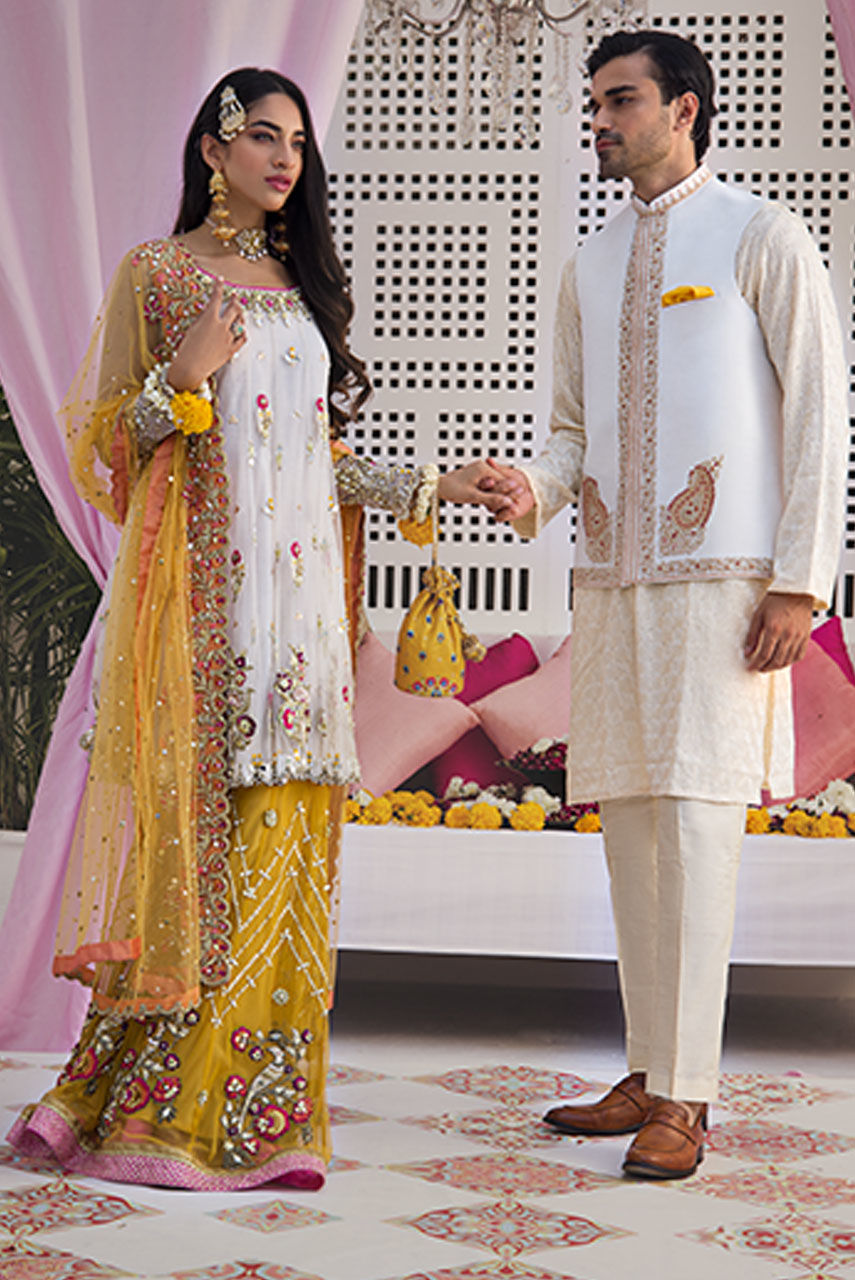 White Embroidered Raw Silk Waistcoat Kurta Pajama (3-Piece) - Image 2