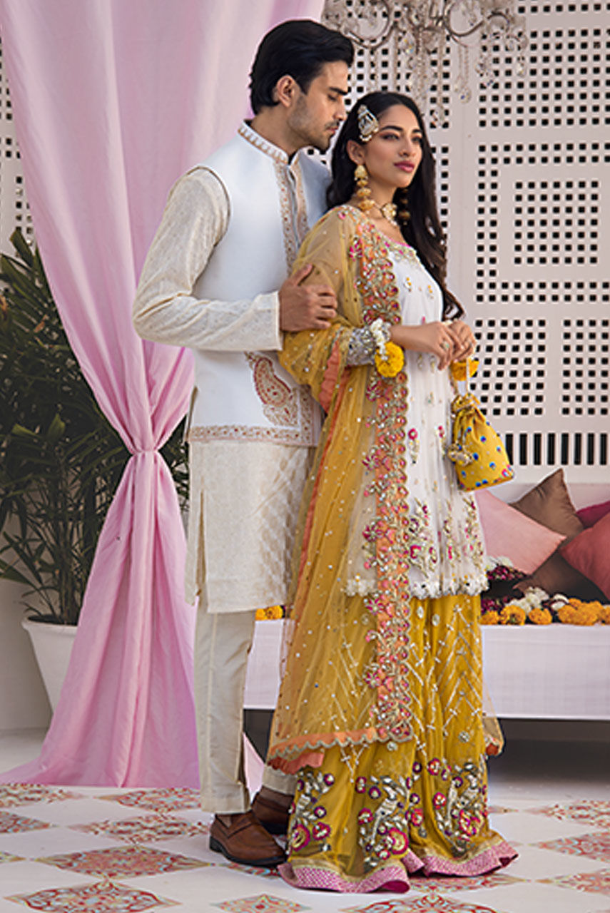 White Embroidered Raw Silk Waistcoat Kurta Pajama (3-Piece) - Image 5