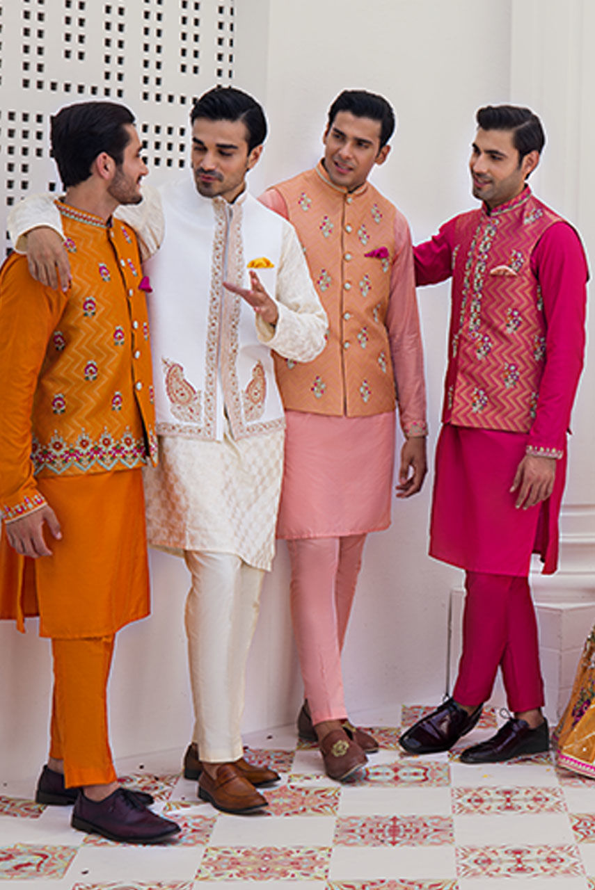 White Embroidered Raw Silk Waistcoat Kurta Pajama (3-Piece) - Image 6