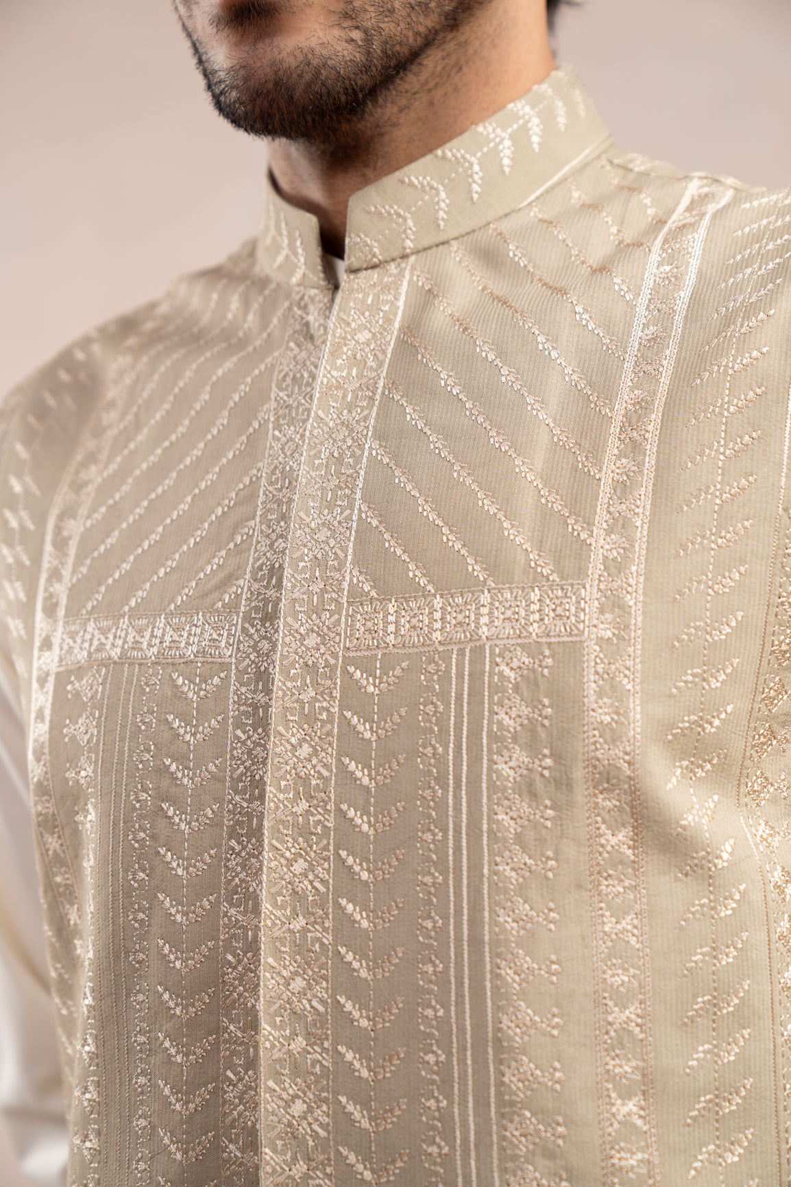 White Embroidered Raw Silk Waistcoat Kurta (3-Piece) - Image 6
