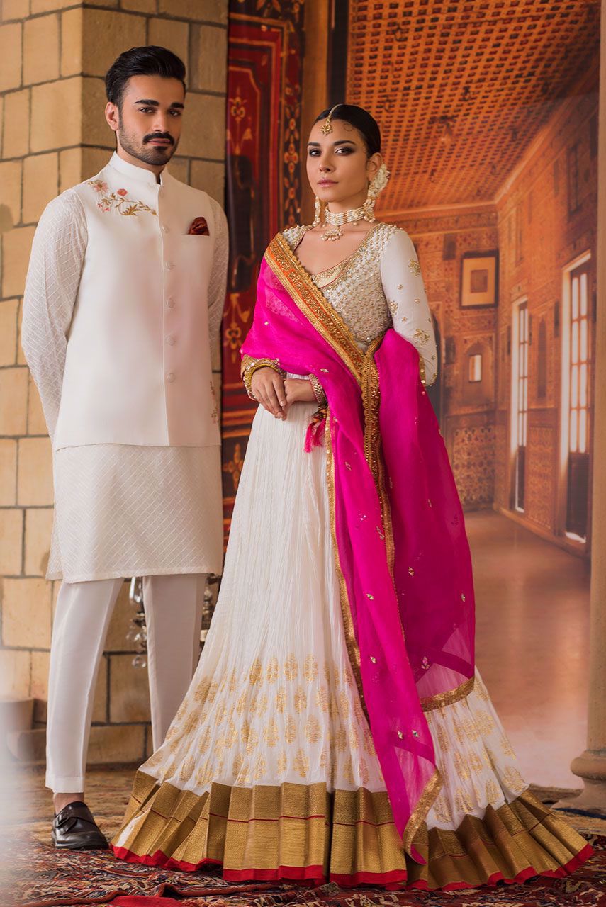 White Embroidered Raw Silk Waistcoat Kurta (3-Piece) - Image 2