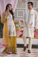 White Embroidered Raw Silk Waistcoat Kurta Set (3-Piece) - Image 4