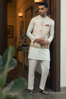 White Embroidered Raw Silk Kurta Pajama (3-Piece) - Image 3