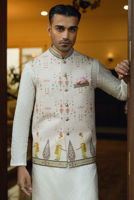 White Embroidered Raw Silk Kurta Pajama (3-Piece) - Image 4
