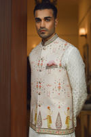 White Embroidered Raw Silk Kurta Pajama (3-Piece) - Image 5