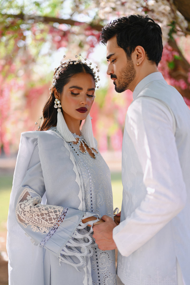 Dove White Raw Silk Kurta Set with Embroidered Waistcoat (3-Piece) - Image 6