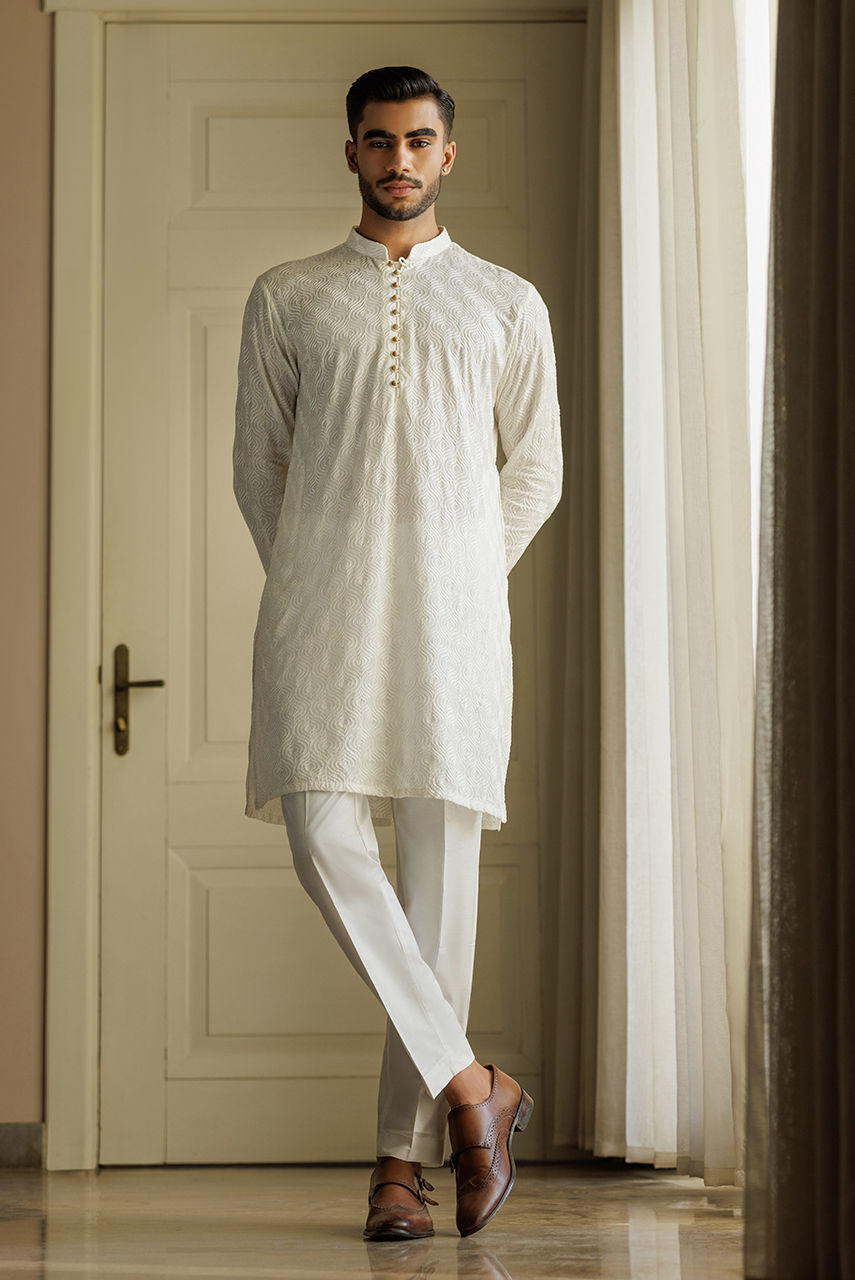 White Embroidered Silk-Blend Waistcoat (3-Piece) - Image 2