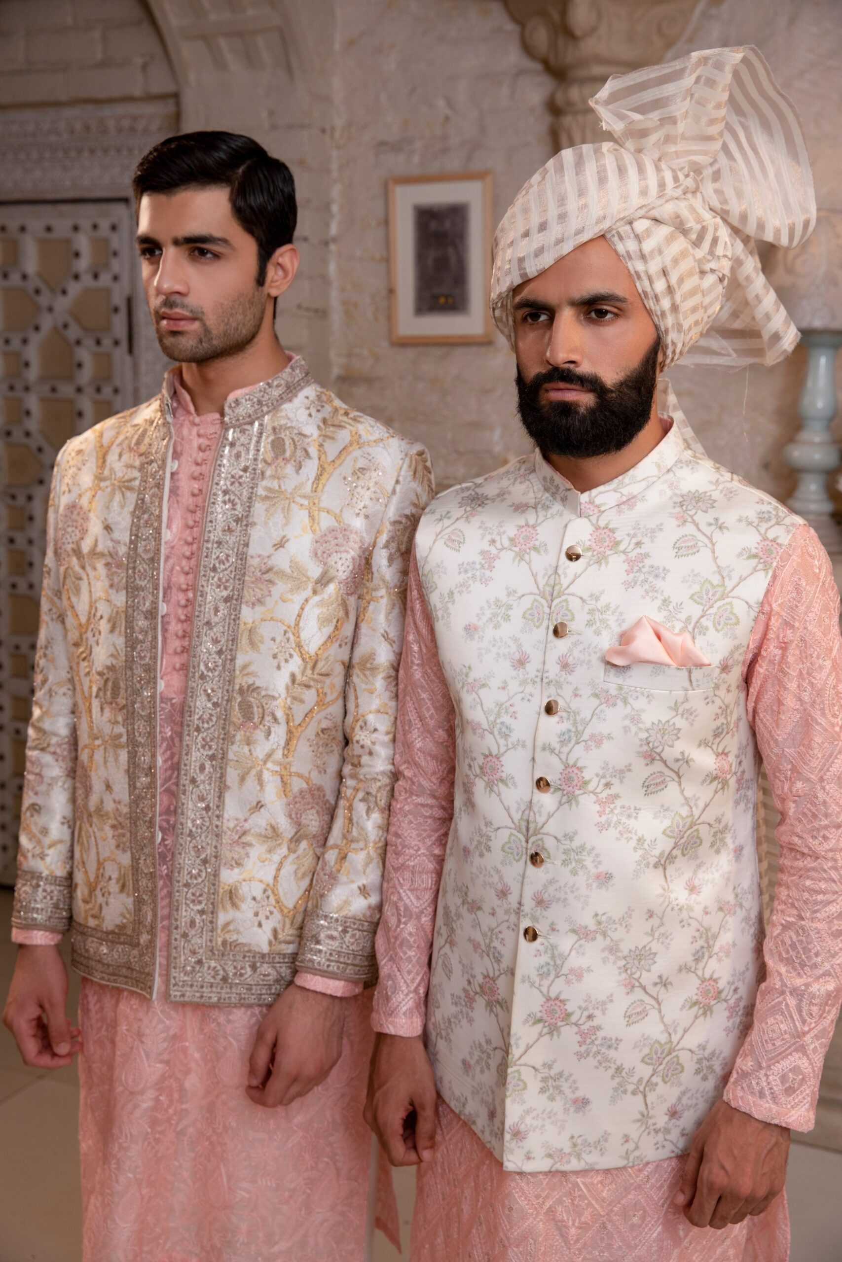 White Floral Embroidered Silk-Blend Waistcoat (3-Piece) - Image 3