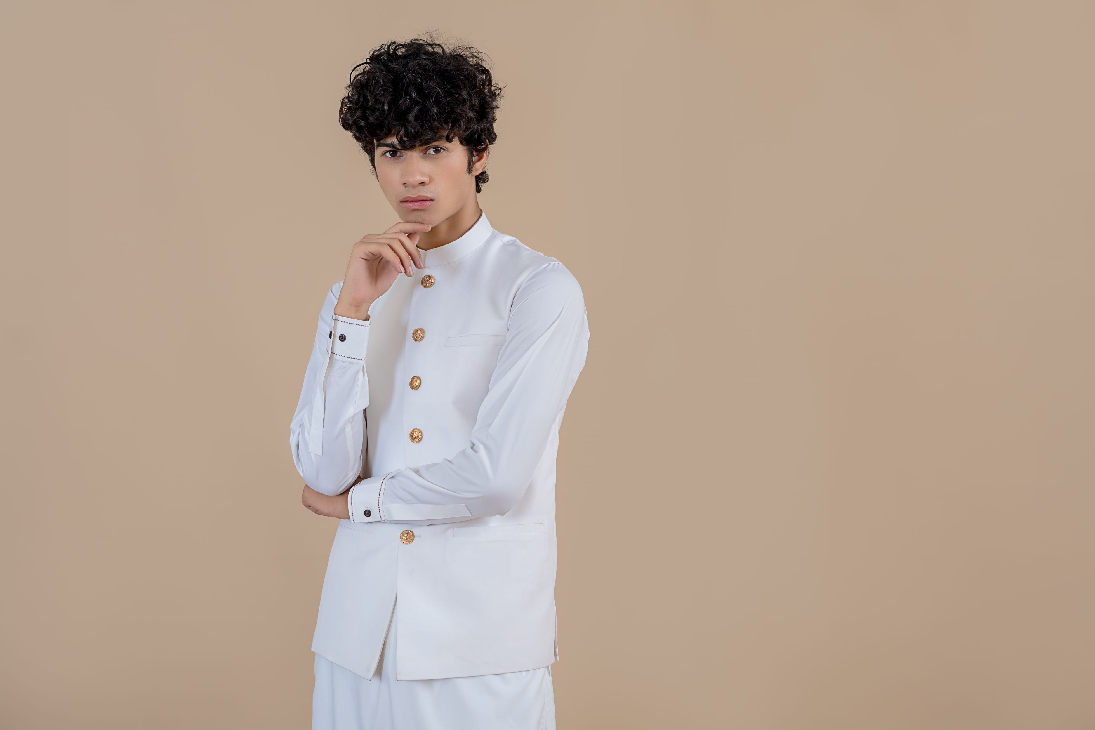 White Wash & Wear Waistcoat Kurta (3-Piece) - Image 4