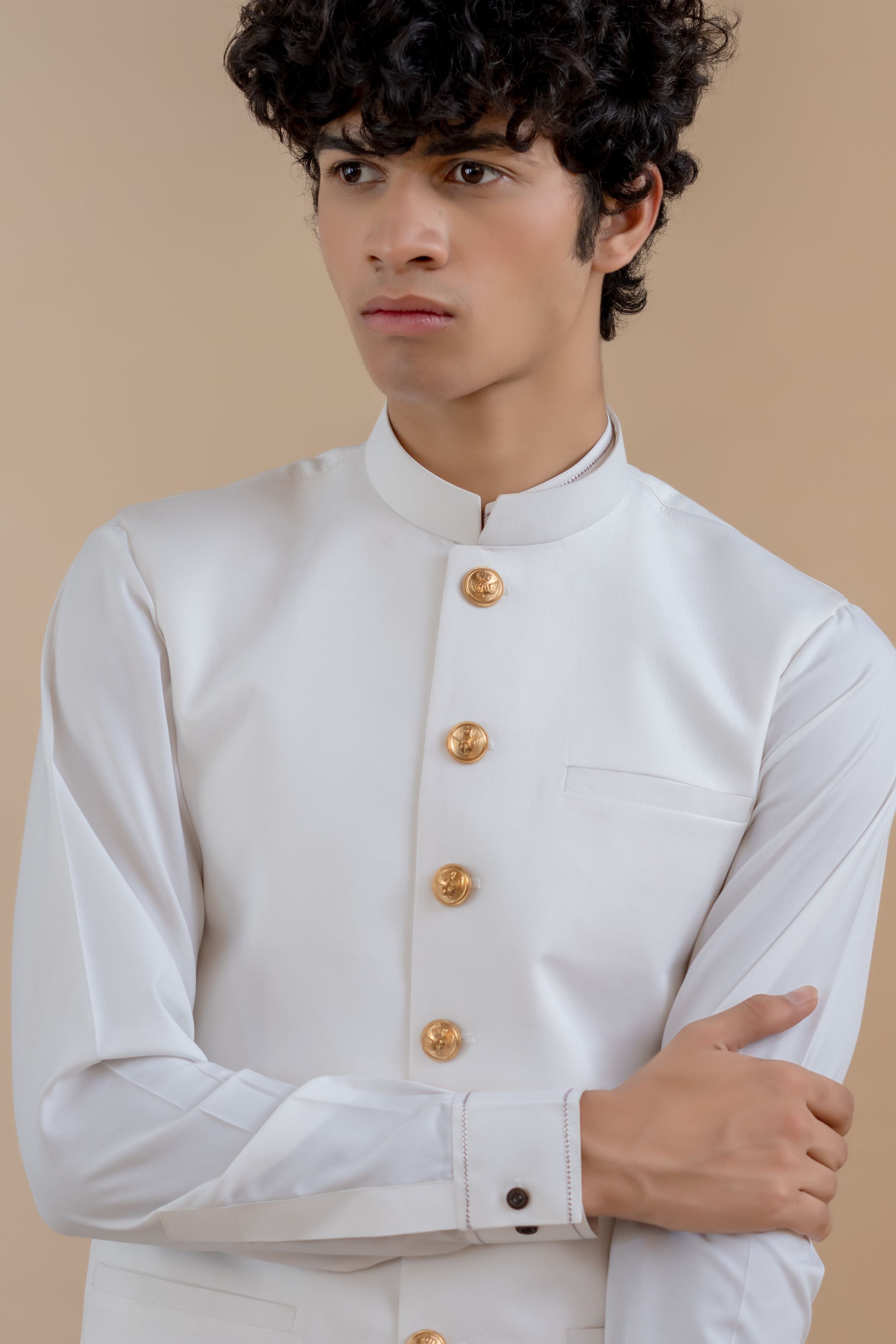 White Wash & Wear Waistcoat Kurta 3-Piece - Image 3