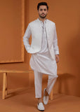 White Embroidered Wash-&-Wear Waistcoat Kurta (3-Piece) - Image 2