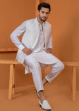 White Embroidered Wash-&-Wear Waistcoat Kurta (3-Piece) - Image 4
