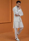 White Embroidered Wash-&-Wear Waistcoat Kurta (3-Piece) - Image 5