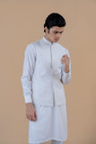 White Embroidered Wash & Wear Waistcoat Kurta (2-Piece) - Image 2