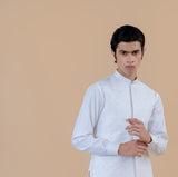 White Embroidered Wash & Wear Waistcoat Kurta (2-Piece) - Image 3